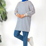 Ribanalı Çizgili Penye Tunik Saks