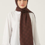 Dama Desen Acı Kahve İpeksi Jakar Şal