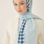 Dinamik Kaz Ayağı Desen Krep Şal-Bebe Mavisi