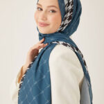 Dinamik Kaz Ayağı Desen Krep Şal- Turkuaz