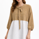 Gofre Desen Bağcıklı Tunik Camel