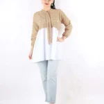 Gofre Desen Bağcıklı Tunik Camel