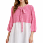 Gofre Desen Bağcıklı Tunik Fuşya