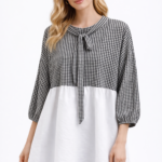 Gofre Desen Bağcıklı Tunik Siyah