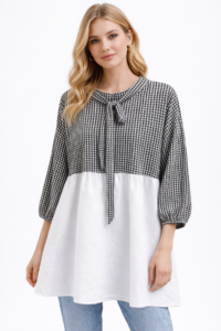 Gofre Desen Bağcıklı Tunik Siyah