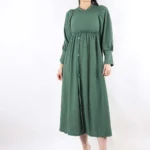 Önden Düğme Detaylı Elbise Yeşil