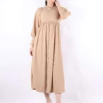 Önden Düğme Detaylı Elbise Bej