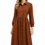 Önden Düğmeli Ve Kemerli Elbise Kiremit