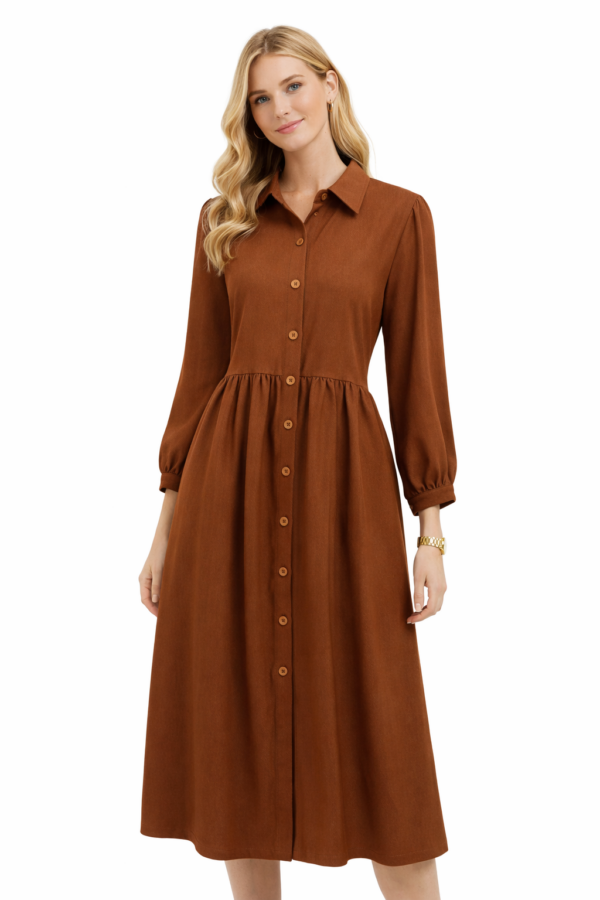 Önden Düğmeli Ve Kemerli Elbise Kiremit