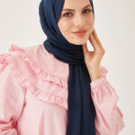 Piramit Desen Lacivert Pamuk Jakar Şal