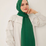 Piramit Desen Yeşil Pamuk Jakar Şal