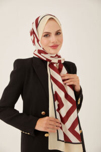 Zikzak Desen Krep Şal-Bordo
