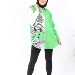 Baskılı Gömlek Bluz Yeşil