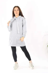 Kapşonlu Tunik Gri