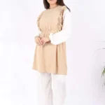 Kolları Lastik Detaylı Aurobin Kumaş Tunik Camel
