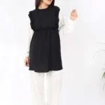 Kolları Lastik Detaylı Aurobin Kumaş Tunik Siyah