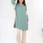 Garni Detaylı Aurobin Kumaş Tunik Yeşil