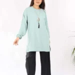 Kolyeli Aurobin Kumaş Su Yeşili Tunik
