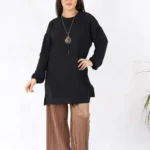 Kolyeli Aurobin Kumaş Tunik Siyah