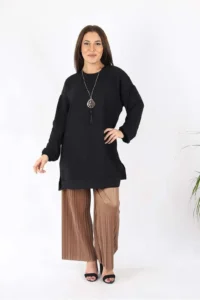 Kolyeli Aurobin Kumaş Tunik Siyah