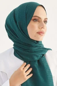 F Desen Ipeksi Jakar Şal Zümrüt Yeşili