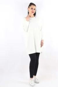 Oversize Çavuş Desen Tunik Ekru