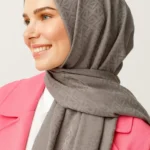 Pamuk Jakarlı Küçük Kare Desen Şal Gri