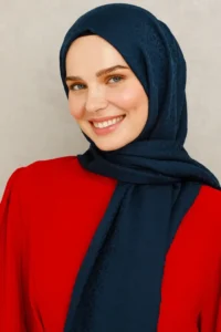 Pamuk Jakarlı Küçük Kare Desen Şal Lacivert 