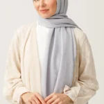 Pamuk Jakarlı Küçük Kare Desen Şal Gri 