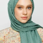 Pamuk Jakarlı Zikzak Desen Şal Küf Yeşili