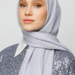 Pamuk Jakarlı Zikzak Desen Şal Gümüş