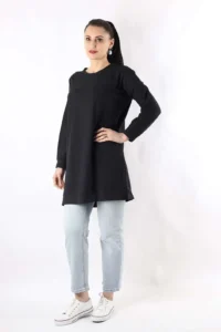 Oversize Çavuş Desen Tunik Siyah