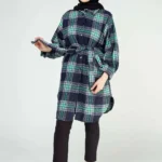 Ekose Tunik Kuşaklı Yeşil