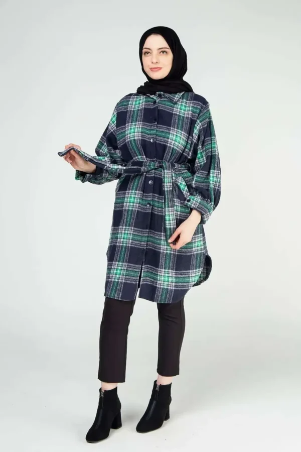 Ekose Tunik Kuşaklı Yeşil