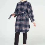 Ekose Tunik Kuşaklı Lacivert