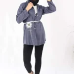 Kemer Detaylı Gömlek Bluz İkili Takım İndigo