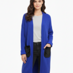 Cep Detaylı Uzun Örme Hırka-Saks