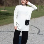 Cepli Triko Tunik - Beyaz