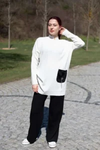 Cepli Triko Tunik - Beyaz