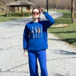 Evvaline Saks Mavisi Nakışlı Triko Takım