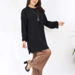 Kolyeli Ayrobin Kumaş Siyah Kadın Tunik