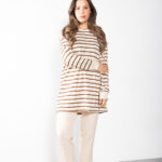 Ribanalı Çizgili Penye Tunik Kahve