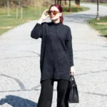 Triko Önden Dikişli Tunik Siyah