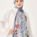 Yamalı Çiçek Desen Dijital Soft Şal Gri