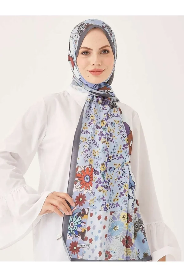 Yamalı Çiçek Desen Dijital Soft Şal Gri