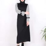 Çizgili Balon Kol Siyah Beyaz Elbise