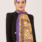 F Desen Krep Şal Mor