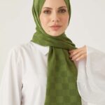 Dama Desen Açık Haki Ipeksi Jakar Şal