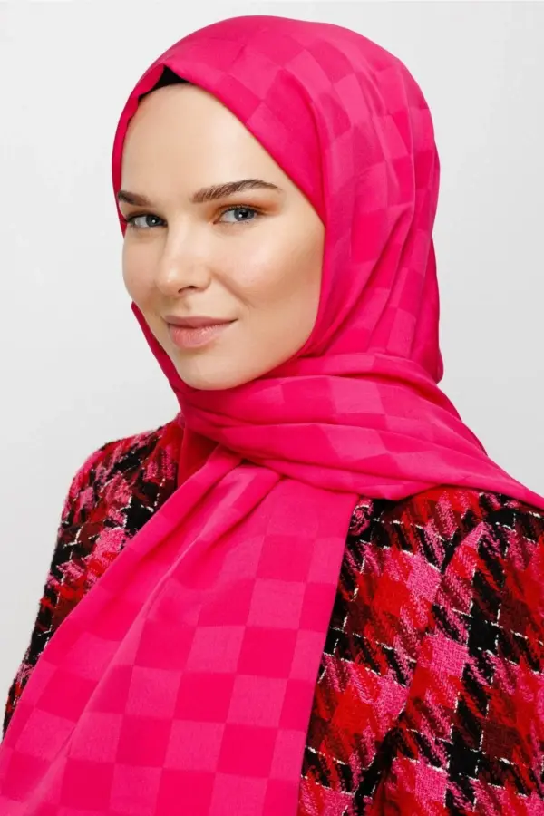 Dama Desen Fuşya Ipeksi Jakar Şal
