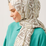 F Desen Krep Şal Bej - Renk: Bej